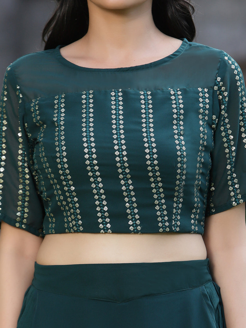 Juniper Womens Emeraldgreen Georgette Clothing Sets | Grocsy