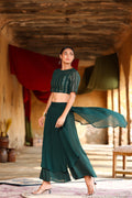 Juniper Women's Green Georgette Solid Fitted Clothing Set | Grocsy