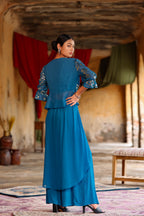 Juniper Women's Teal Georgette Solid Peplum Clothing Set | Grocsy
