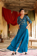 Juniper Women's Teal Georgette Solid Peplum Clothing Set | Grocsy
