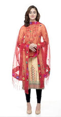 A R Silk Women's Orgenza Cotton Thread Work Red Fancy Dupatta | Grocsy