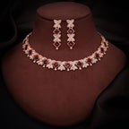 Tehzeeb Creations Rose Gold-Polished Maroon Choker Necklace With Dangle Earrings - Swadesiicart