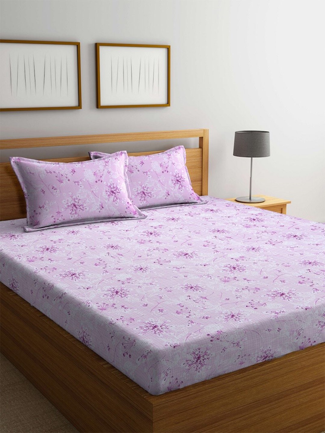 BOMBAY DYEING Pink Floral Cotton 120 TC King Bedsheet with 2 Pillow Covers | Grocsy
