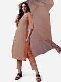 HERE&NOW Lucknowi Chikankari Schiffli Chanderi Silk Kurta Trousers with Organza Dupatta | Grocsy