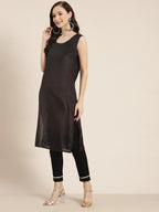 Juniper Women's Juniper Women`s Black Chanderi Silk Printed Anarkali Kurta | Grocsy