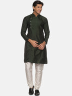 Sethukrishna Men Green Pleated Kurta with Churidar | Grocsy