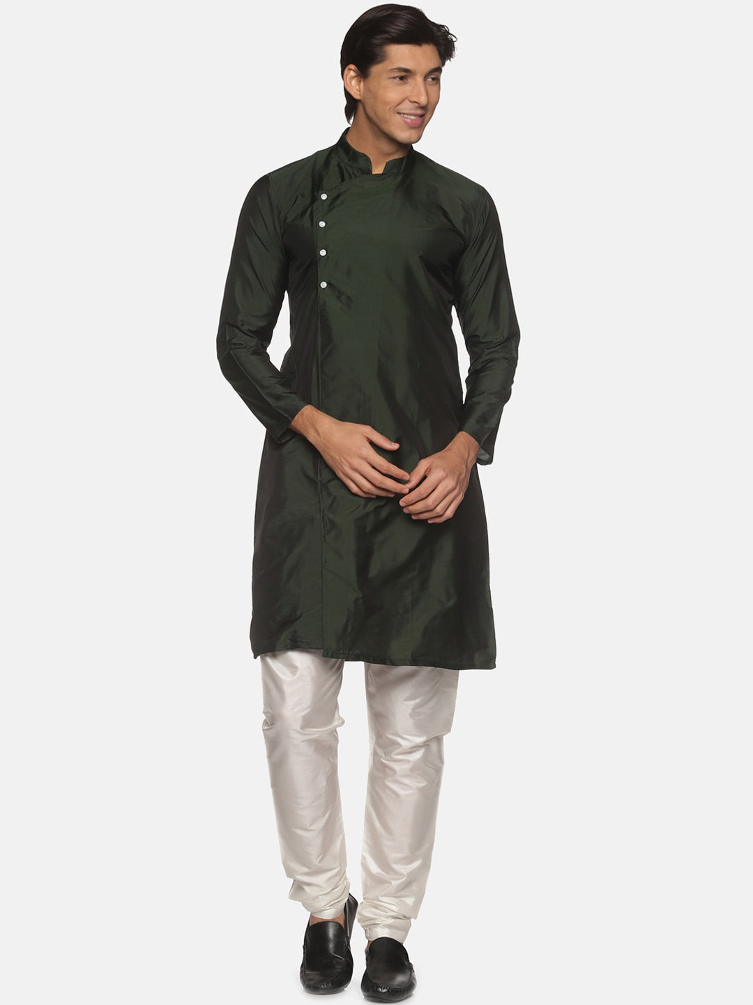 Sethukrishna Men Green Pleated Kurta with Churidar | Grocsy
