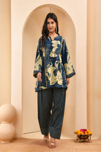 Vaasva Women Cobalt Blue Cotton Cord Set With Fashi Pant | Grocsy