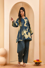 Vaasva Women Cobalt Blue Cotton Cord Set With Fashi Pant | Grocsy