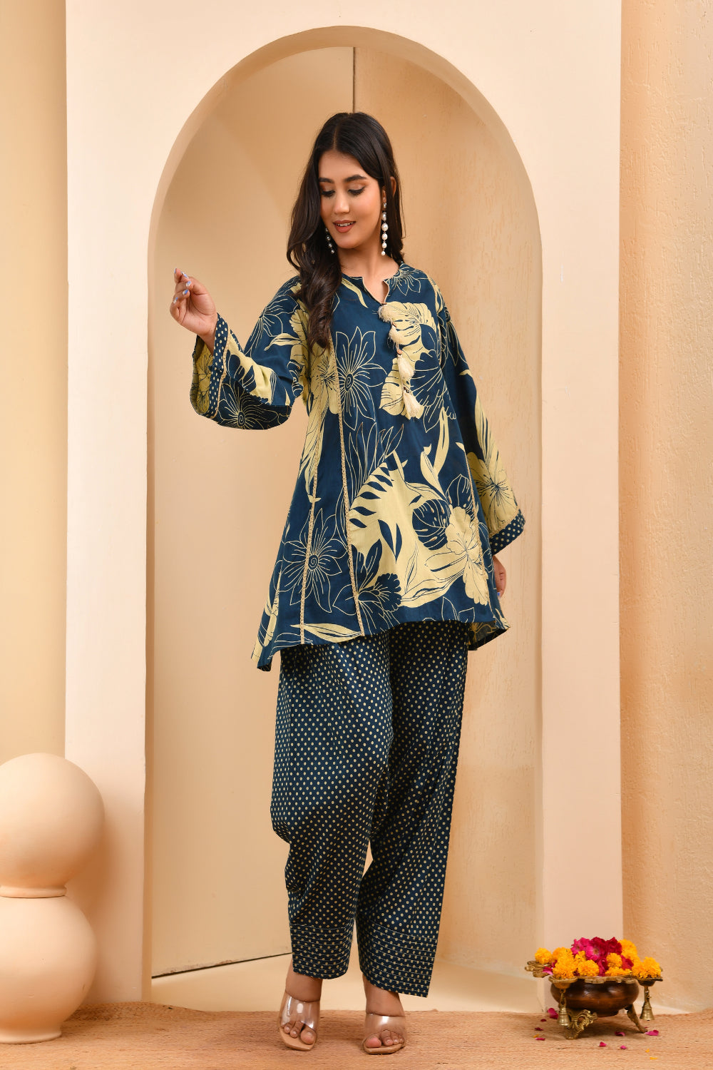 Vaasva Women Cobalt Blue Cotton Cord Set With Fashi Pant | Grocsy
