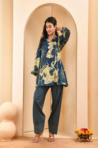 Vaasva Women Cobalt Blue Cotton Cord Set With Fashi Pant | Grocsy