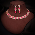 Tehzeeb Creations Rose Gold-Polished Pink Choker Necklace With Dangle Earrings | Grocsy
