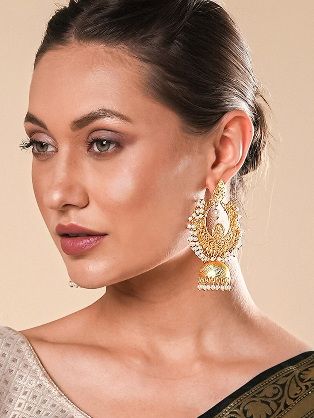 Yellow Chimes Women Gold-Toned Contemporary Chandbali Jumka Earrings | Grocsy