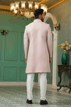 Raivat Ethnic Mens Jacquard Silk Embroidery Work Sherwani In Onion Pink Colour | Grocsy