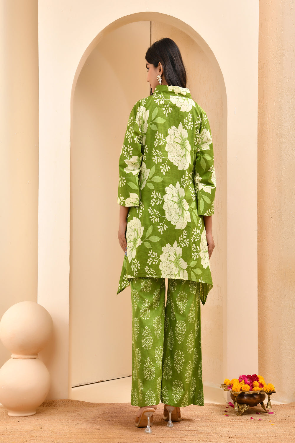Vaasva Women Green Cotton Cord Set With Printed Pants | Grocsy