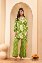 Vaasva Women Green Cotton Cord Set With Printed Pants | Grocsy