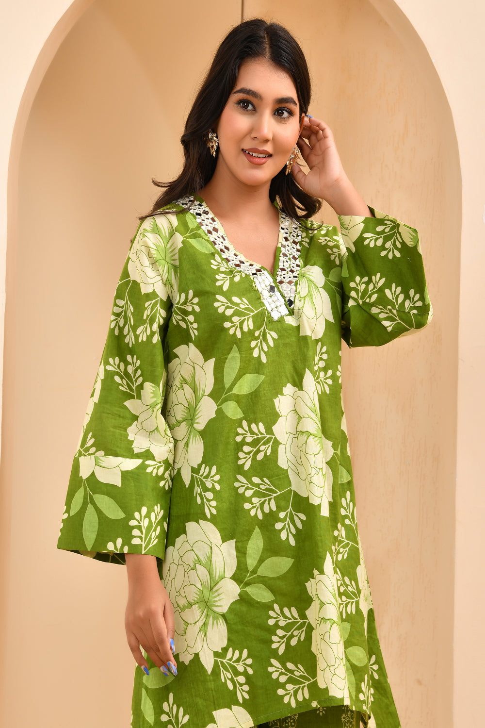 Vaasva Women Green Cotton Cord Set With Printed Pants | Grocsy