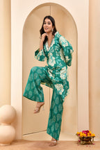 Vaasva Women Turquoise Cotton Cord Set With Printed Pants | Grocsy