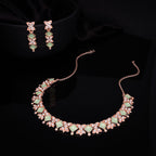 Tehzeeb Creations Rose Gold-Polished Sea Green Choker Necklace With Dangle Earrings | Grocsy