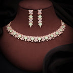Tehzeeb Creations Rose Gold-Polished Sea Green Choker Necklace With Dangle Earrings | Grocsy