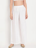 TAG 7 Women White Solid Straight Palazzos | Grocsy