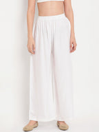 TAG 7 Women White Solid Straight Palazzos | Grocsy
