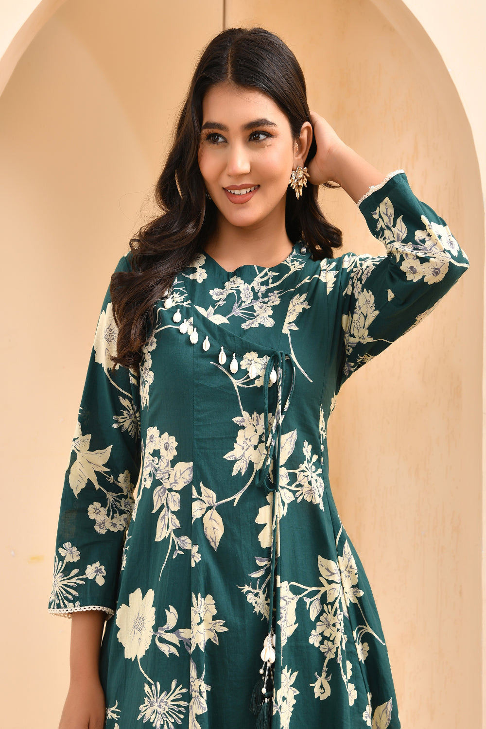 Vaasva Women Green Short Anarkali Kurta With Printed Pants | Grocsy