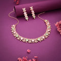 Tehzeeb Creations Rose Gold-Polished Sea Green & Baby Pink Choker Necklace With Dangle Earrings - Swadesiicart