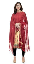 A R Silk Women's Cotton Self Design Mehroon Regular Dupatta | Grocsy