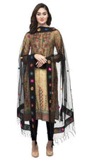 A R Silk Women's Orgenza Cotton Thread Work Black Fancy Dupatta | Grocsy