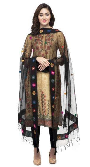 A R Silk Women's Orgenza Cotton Thread Work Black Fancy Dupatta | Grocsy