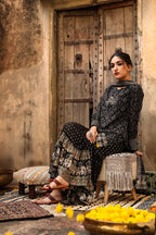 Juniper Women Black Georgette Printed Kurta, Sharara & Dupatta Set | Grocsy