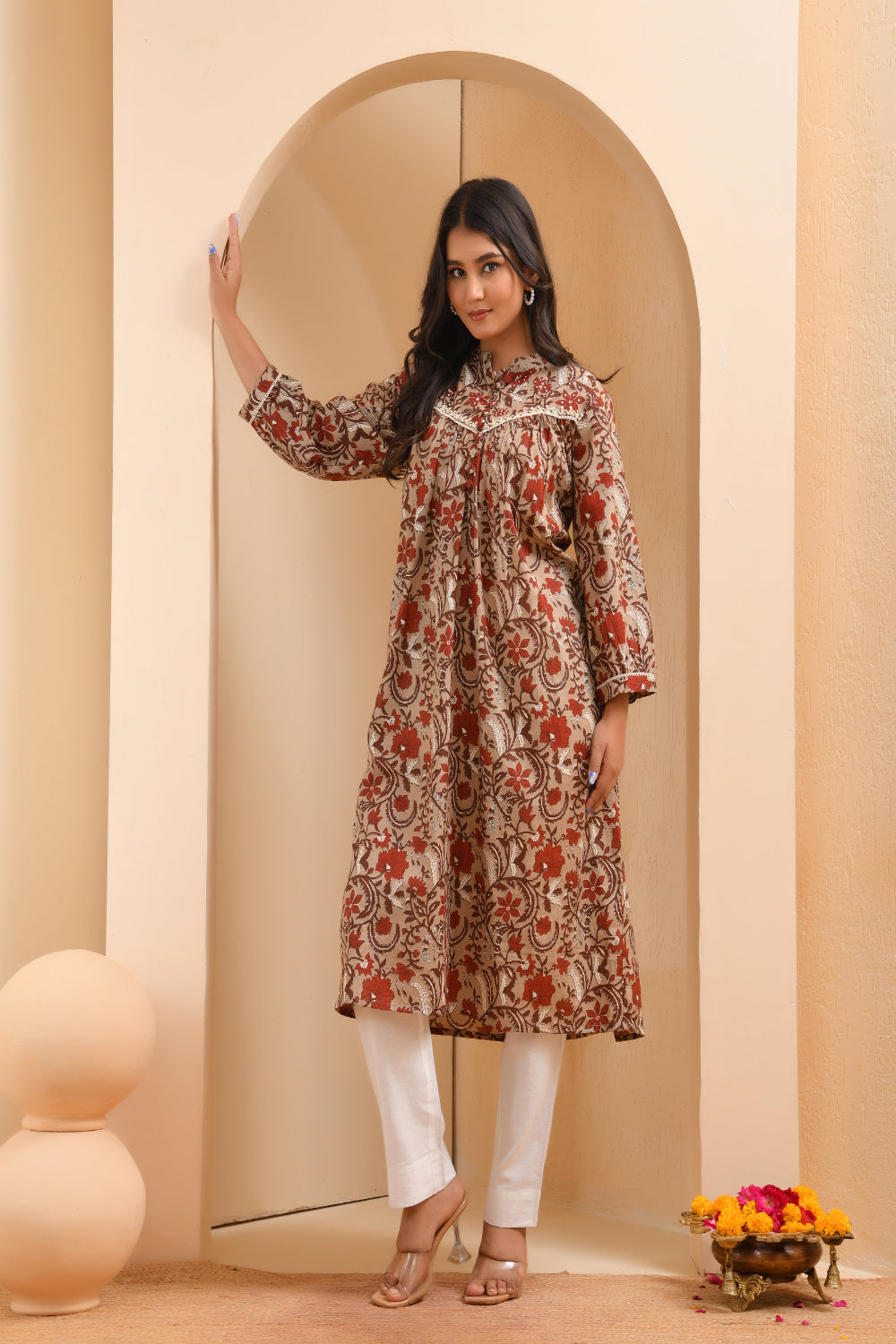 Vaasva Women Ajrakh Printed Kurta Pant Set | Grocsy