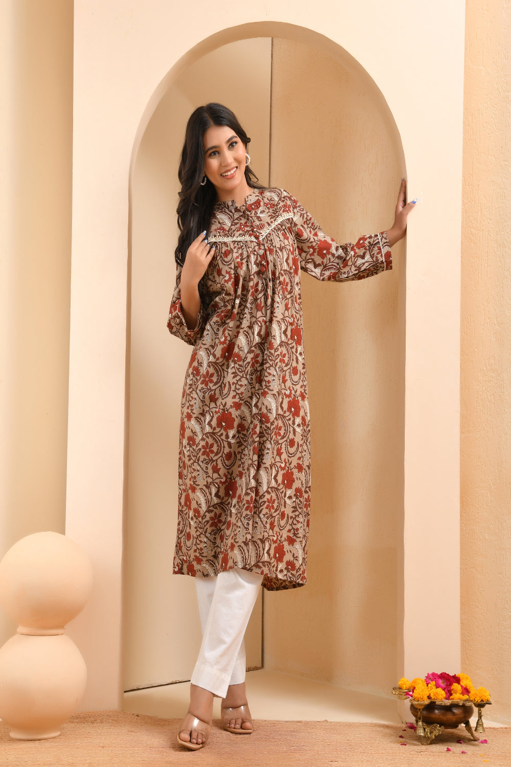 Vaasva Women Ajrakh Printed Kurta Pant Set | Grocsy