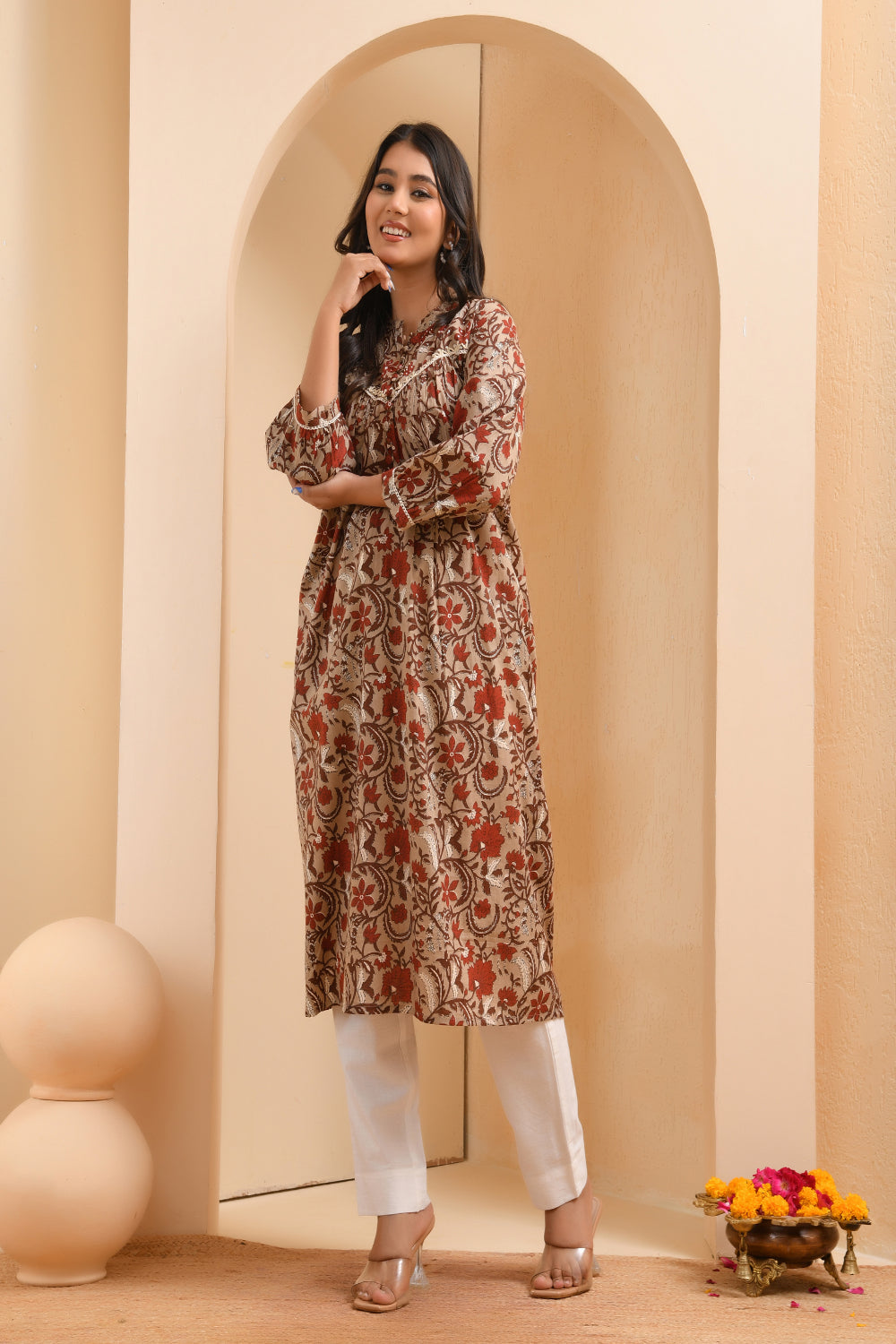 Vaasva Women Ajrakh Printed Kurta Pant Set | Grocsy