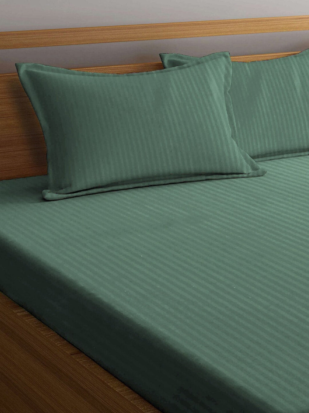 KLOTTHE Green Striped 210 TC Bedsheet with Pillow Covers | Grocsy