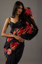 Black Bright Moss Designer Digital Printed Party Wear Saree - Be Verly | Grocsy