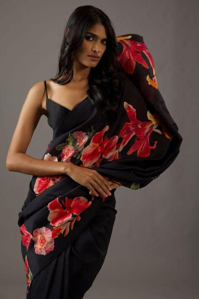 Black Bright Moss Designer Digital Printed Party Wear Saree - Be Verly | Grocsy