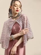 Tikhi Imli Trendy Mauve Sleek Poly Crepe Saree with Embellished Border & Cape | Grocsy