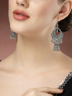 NVR Women's Silver-Plated German Silver Oxidized Jhumka Earrings | Grocsy