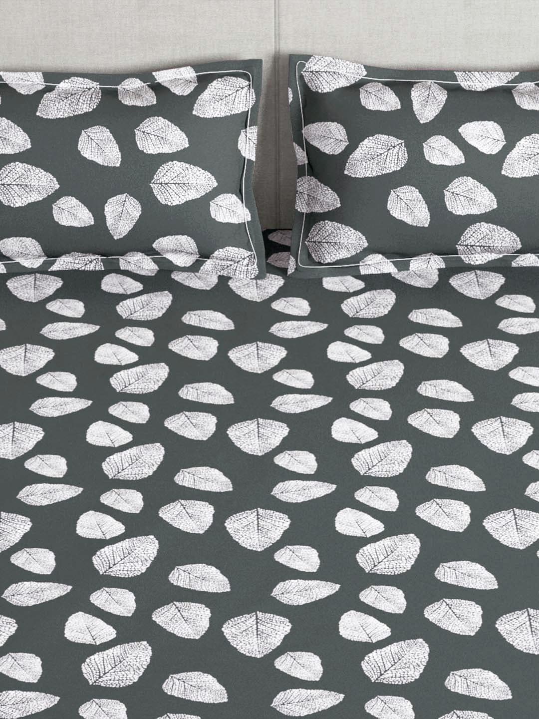 Story@home Arena Grey & White Floral Printed 180 TC Bedsheet & Pillow Covers | Grocsy