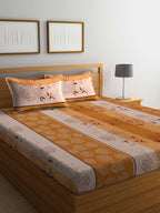 BOMBAY DYEING Beige & Yellow Printed Cotton 104 TC King Bedsheet With 2 Pillow Covers | Grocsy