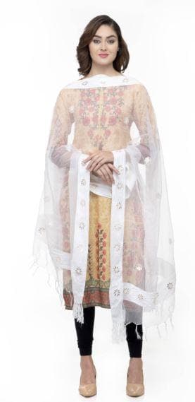 A R Silk Women's Orgenza Cotton Gota Work White Fancy Dupatta | Grocsy