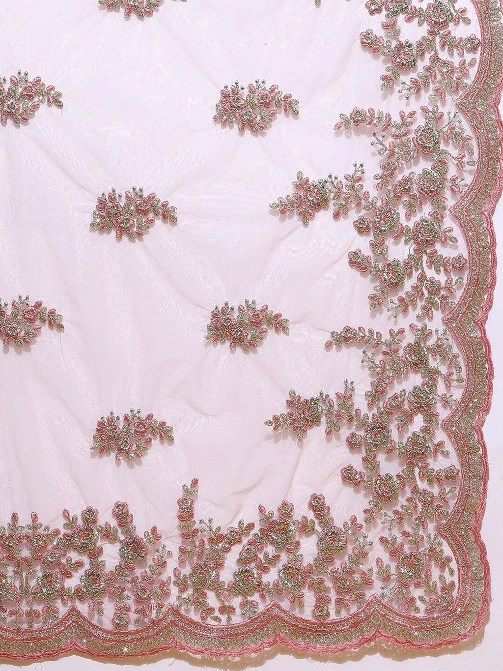kasee Pink Floral Embroidered Net Saree | Grocsy