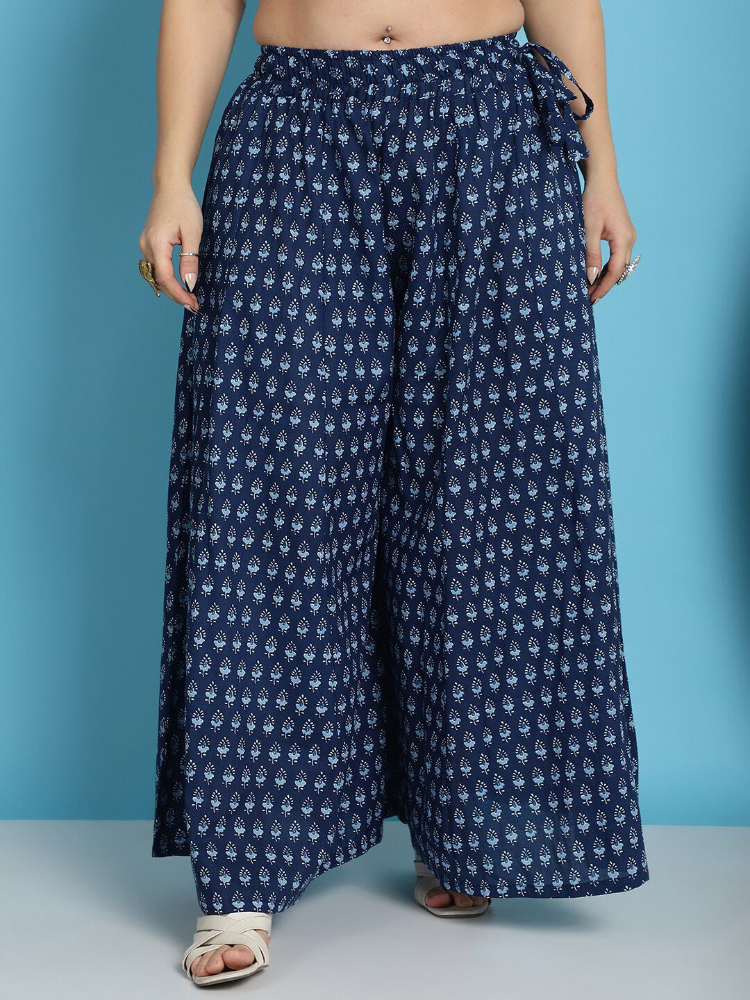 TAG 7 Plus Size Floral Printed Flared Pure Cotton Ethnic Palazzos | Grocsy