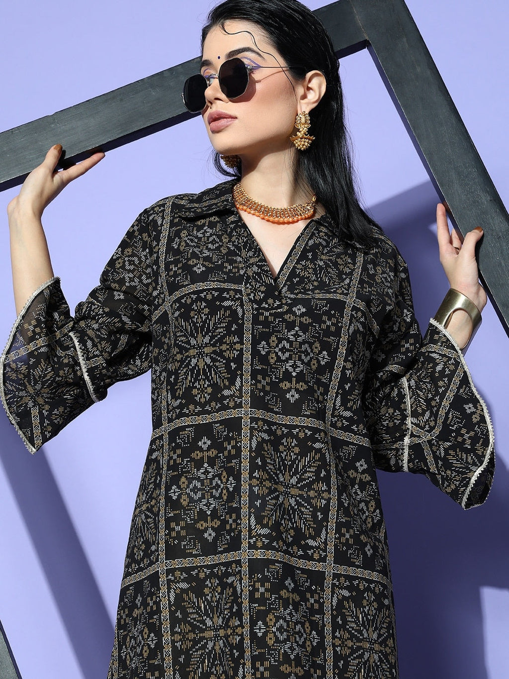 Sangria Women Black New Neckline Kurta | Grocsy