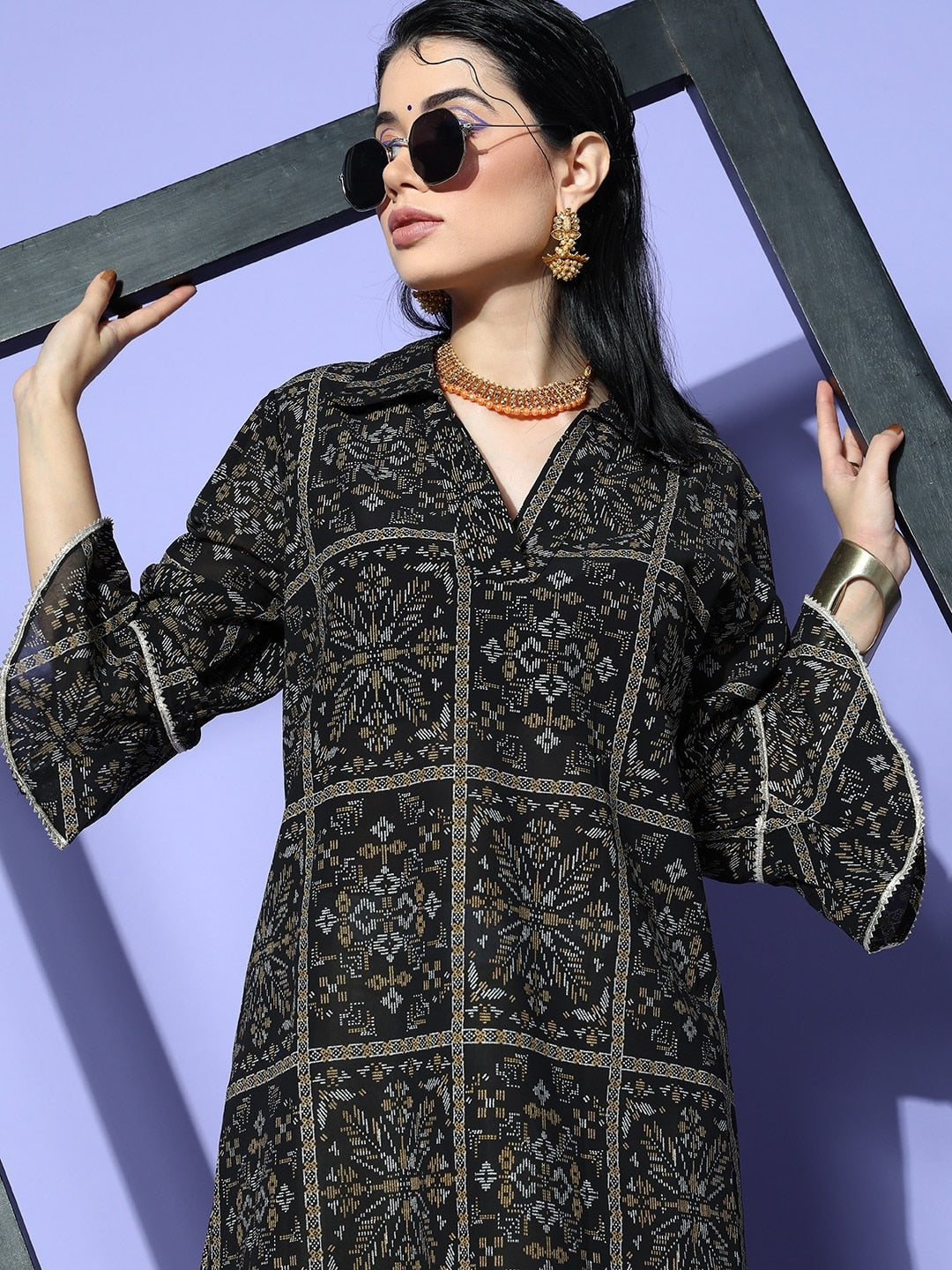 Sangria Women Black New Neckline Kurta | Grocsy