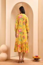 Vaasva Women Floral Printed Lemon Dress | Grocsy
