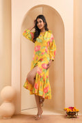 Vaasva Women Floral Printed Lemon Dress | Grocsy