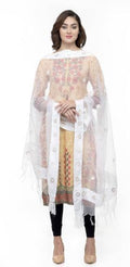 A R Silk Women's Orgenza Cotton Gota Work White Fancy Dupatta | Grocsy